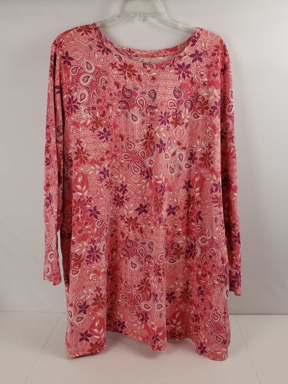 Woman Within 2X Pink Floral 3/4 Sleeve Paisley Top Blouse Womens Plus